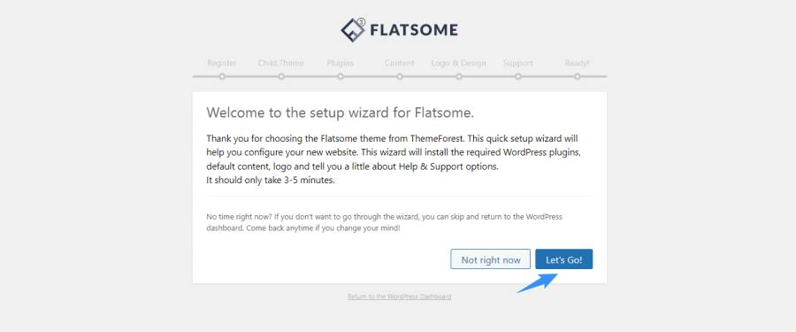 chon let's go để setup wizard theme flatsome