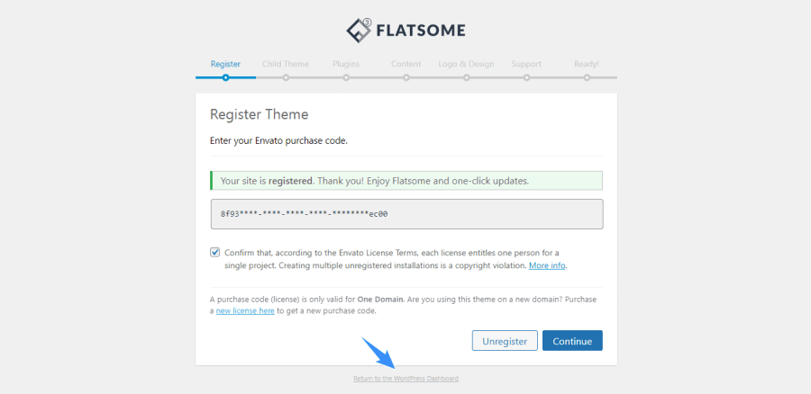 nhập key kích hoạt flatsome theme thành công